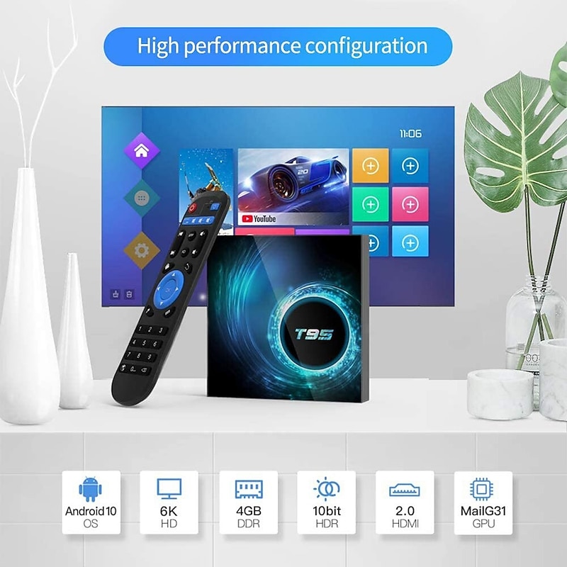 T95 Smart Tv Box Android 10 Support 6K 30FPS YouTube Google Play Google Voice Assistant LEMFO 2.4g & 5g Wifi Bluetooth  6k 16g 32gb 64gb 4k Quad Core Set-Top Box Media Player2