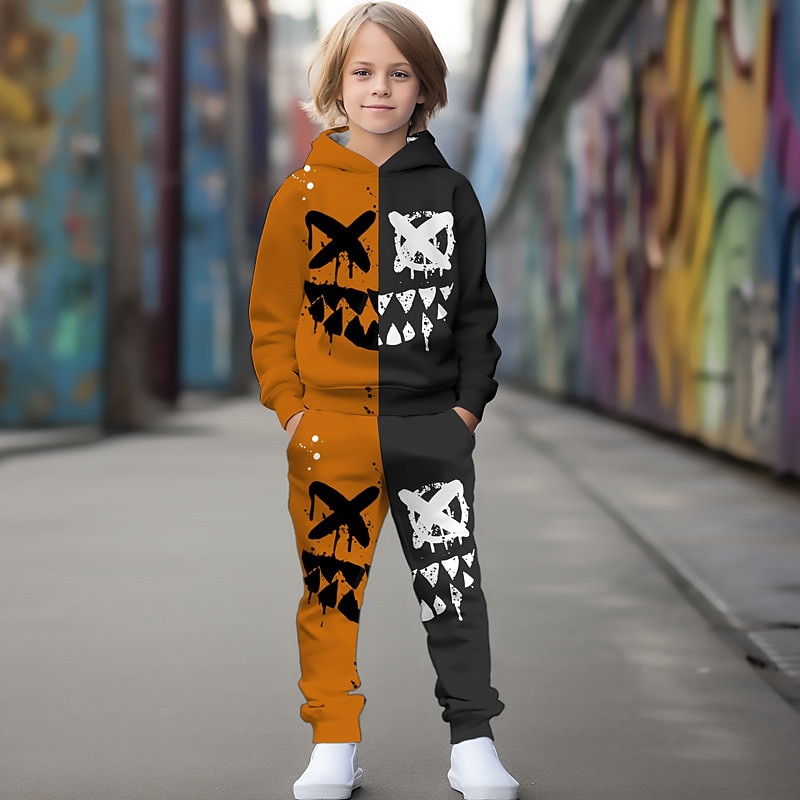 Boys 3D Abstract Hoodie & Sweatpants Set Set Long Sleeve 3D Printing Fall Winter Active Fashion Cool Kids 3-12 Years Outdoor Vacation Street Regular Fit2