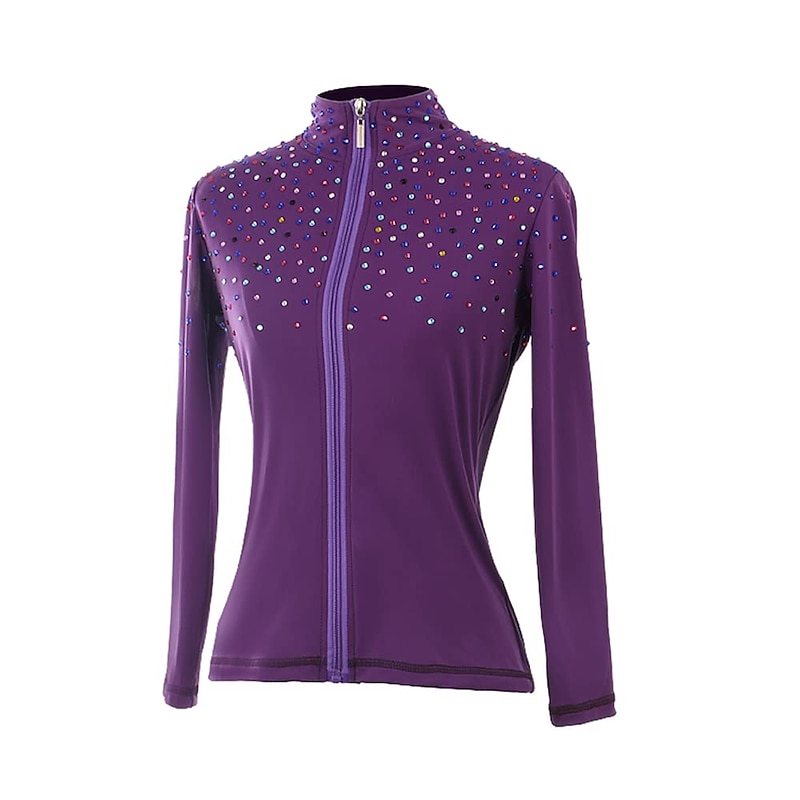 Figure Skating Fleece Jacket Women's Girls' Ice Skating Jacket Top Black Pink Purple Stretchy Training Competition Skating Wear Thermal Warm Crystal / Rhinestone Long Sleeve Ice Skating Figure Skating3
