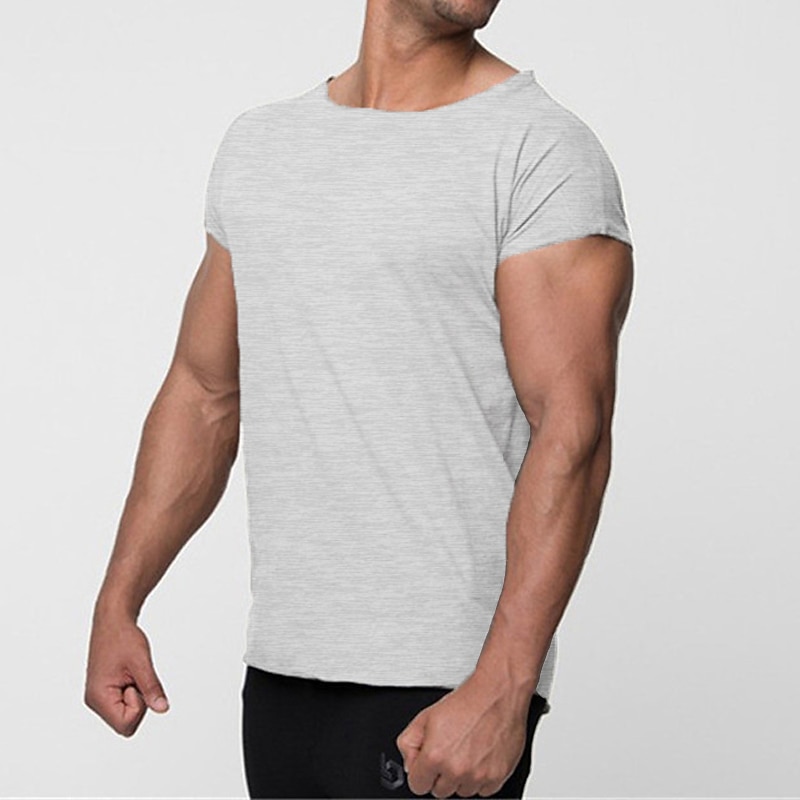 Men's T Shirt Muscle Shirt Short Sleeve Crew Neck Summer Plain Fashion Classic Comfortable Classic Style Street Casual Sports Black Gray Top Tee for Men3