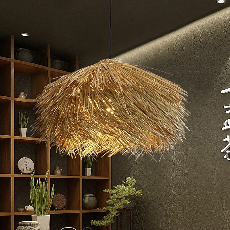 Rattan Pendant Light 40/50cm Retro Suspension Lamp Woven Hanging Lamp Wicker Lampshade Hanging Light Fixture for Dining Table Restaurant 110-240V2