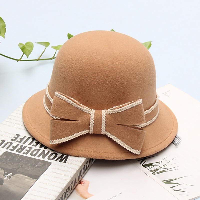 Hats Headwear Polyester / Cotton Blend Bowler / Cloche Hat Bucket Hat Fedora Hat Casual Holiday Retro Elegant With Bowknot Pure Color Headpiece Headwear