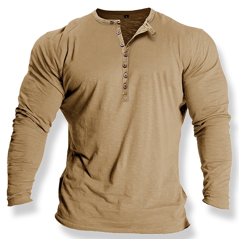 Men's Button T Shirt T Shirt Henley Shirt Tee Top Long Sleeve Crew Neck Spring &  Fall Plain Fashion Designer Basic Retro Button-Down Vacation Street Going out Black White Blue Top Tee for Men