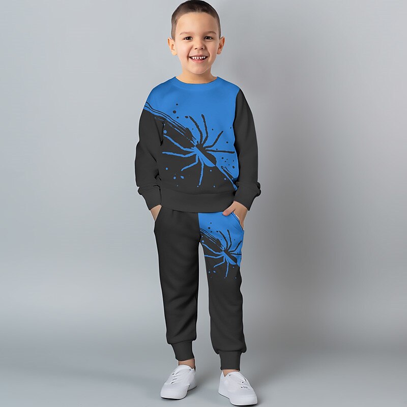Boys 3D Spider Sweatshirt & Sweatpants Set Set Long Sleeve 3D Printing Fall Winter Active Fashion Cool Kids 3-12 Years Crew Neck Outdoor Vacation Street Regular Fit4
