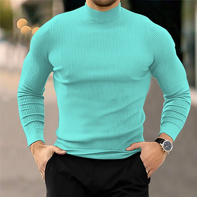 Men's Turtleneck Sweater Sweater Pullover Jumper Ribbed Knit Cropped Knitted Plain Turtleneck Fashion Keep Warm Daily Wear Vacation Clothing Apparel Fall & Winter Black Brown S M L2