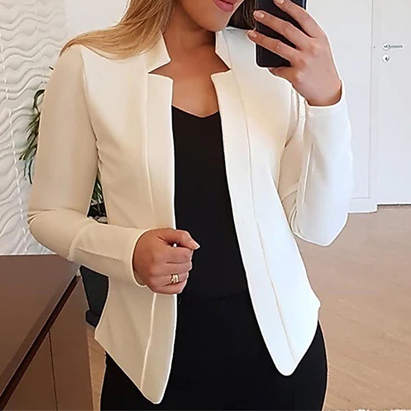 Women's Blazer Open Front Stand Collar Jacket Fall Pink Office Business Slim Fit Coat Fashion Outerwear Long Sleeve Black3