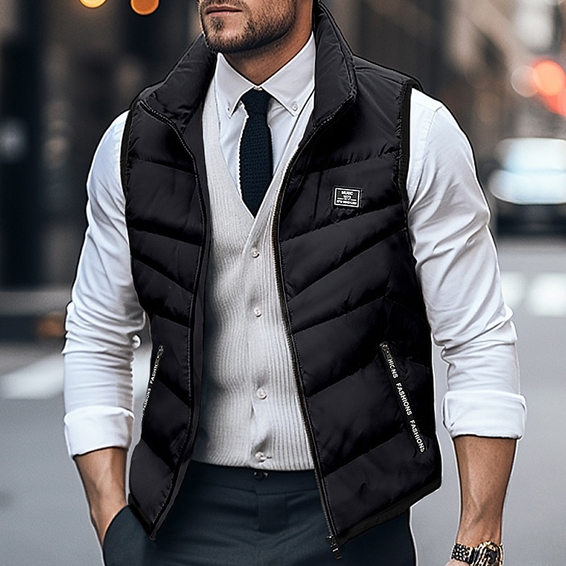 Men's Winter Coat Quilted Vest Pocket Office & Career Date Casual Daily Outdoor Casual Sports Winter Plain Black White Yellow Red Puffer Jacket4