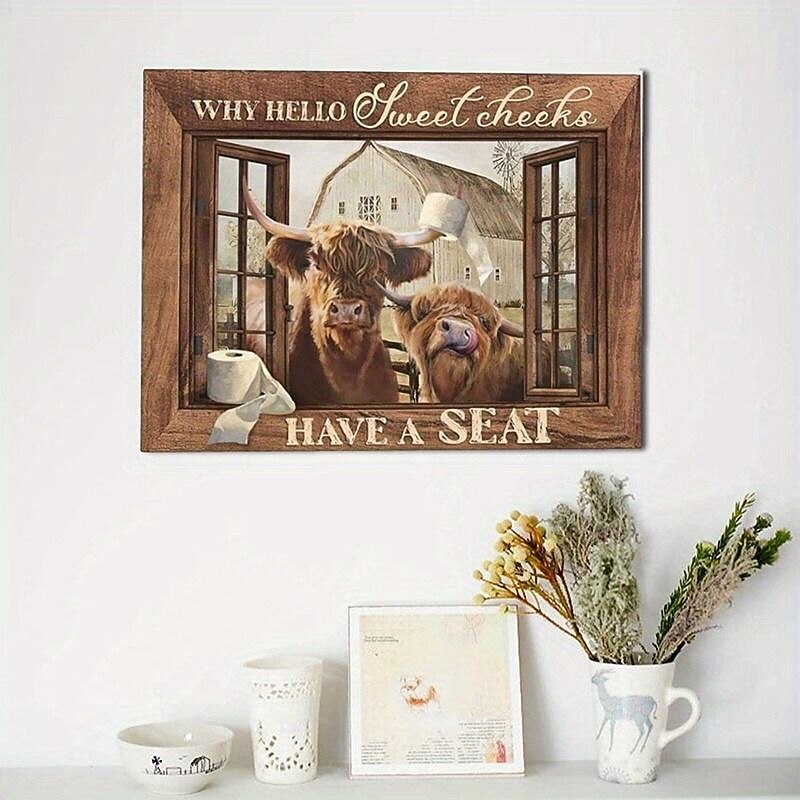 Animal Wall Art Canvas Bathroom Highland Cow Prints and Posters Pictures Decorative Fabric Painting For Living Room Pictures No Frame2
