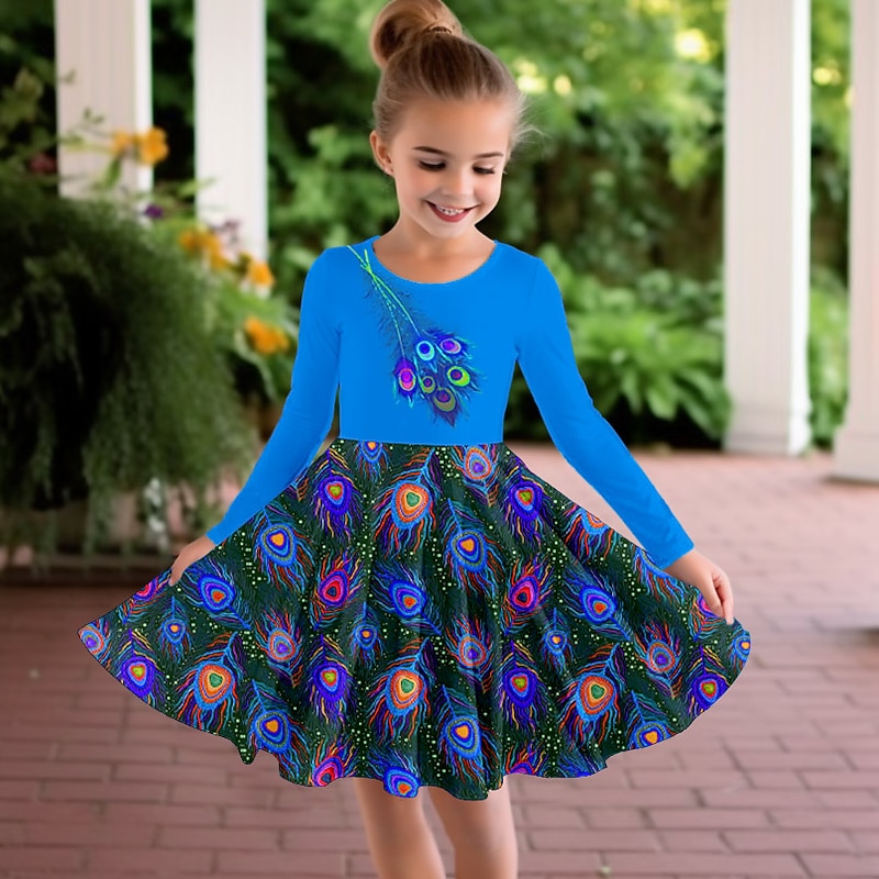 Girls' 3D Animal Dress Long Sleeve 3D Print Fall Winter Sports & Outdoor Daily Holiday Cute Casual Beautiful Kids 3-12 Years Casual Dress A Line Dress Above Knee Polyester Regular Fit4