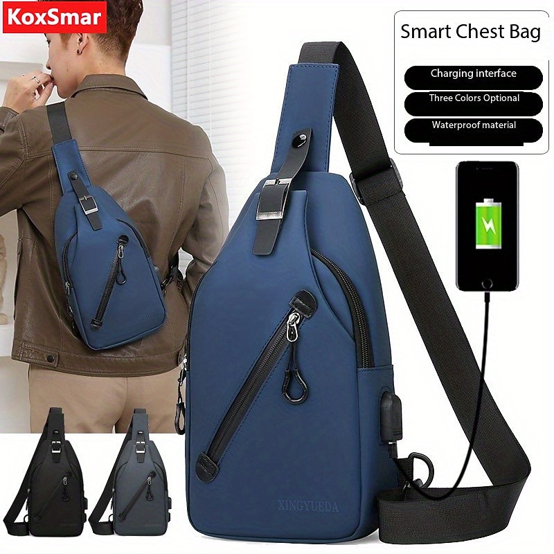 Anti-Theft Crossbody Sling Chest Bag - Waterproof, Scratchproof, Lightweight Shoulder Backpack with USB Charging Port, Ideal Gift for Men