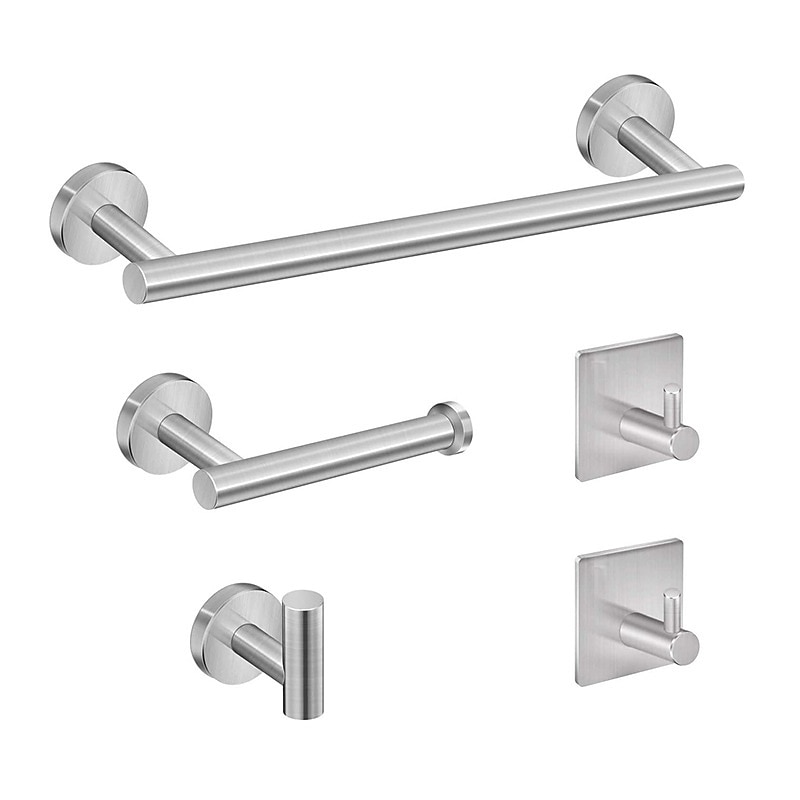 Stainless Steel Clothes And Hats Hook Bathroom Creative Roll Paper Towel Rack Single Pole Towel Rack Set Hook Five Piece Set4