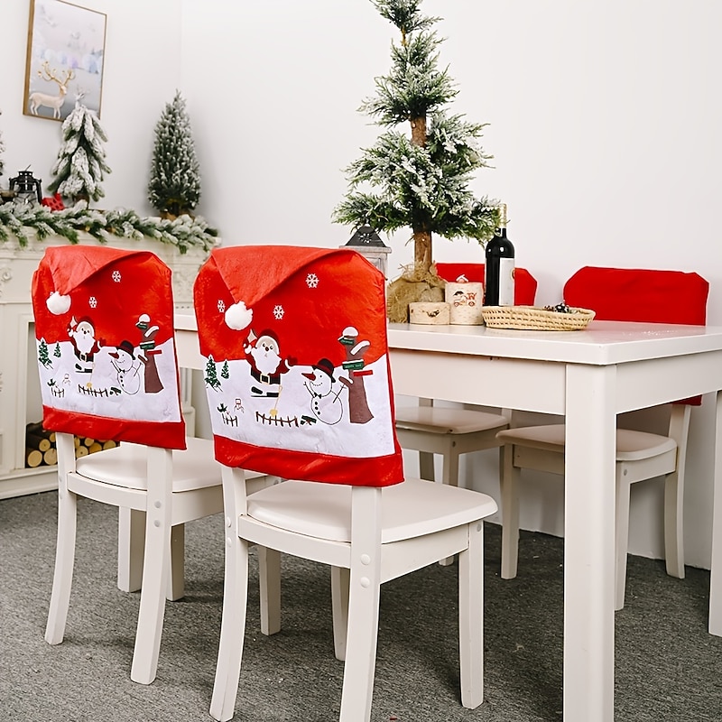 Christmas Santa Claus Chair Covers with Red Hat for Kitchen Dining Room Party Table Chair Decoration3