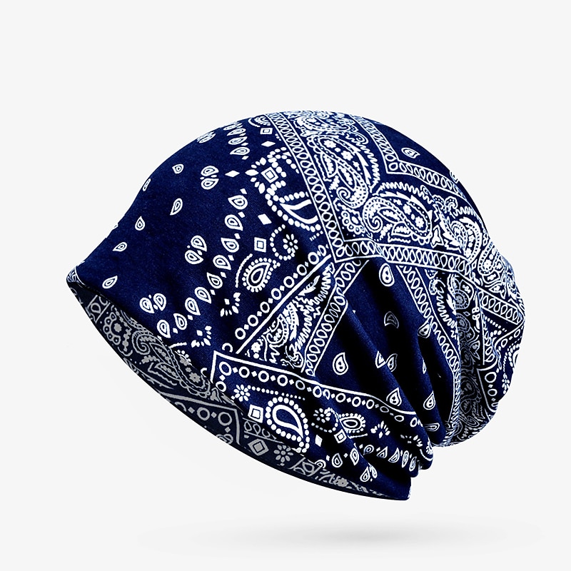 Unisex Beanie Hat Knit Beanie Black White Polyester Print Travel Outdoor Vacation Pattern Windproof Warm3