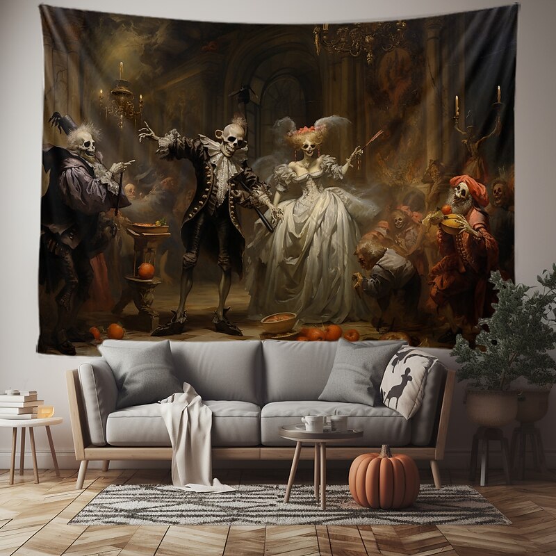 Halloween Party Horror Hanging Tapestry Wall Art Large Tapestry Mural Decor Photograph Backdrop Blanket Curtain Home Bedroom Living Room Decoration Skull Zombie Blood Halloween Decorations4