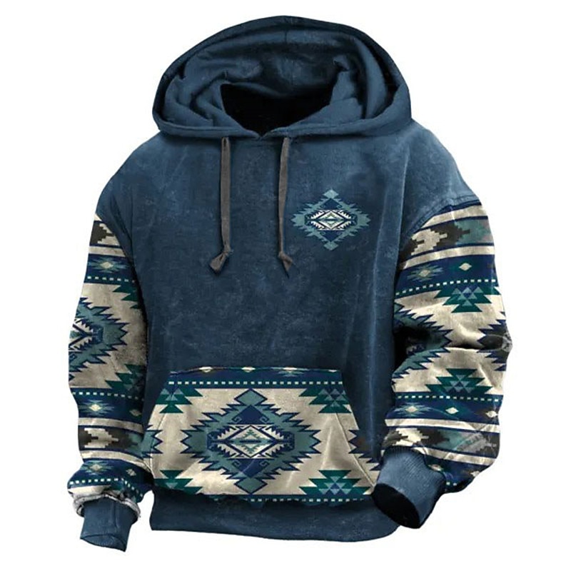 Men's Tribal Graphic Prints Hoodie Hoodies Sweatshirt Daily Ethnic Long Sleeve Hooded Holiday Going out Streetwear Red Blue Print Spring &  Fall Designer