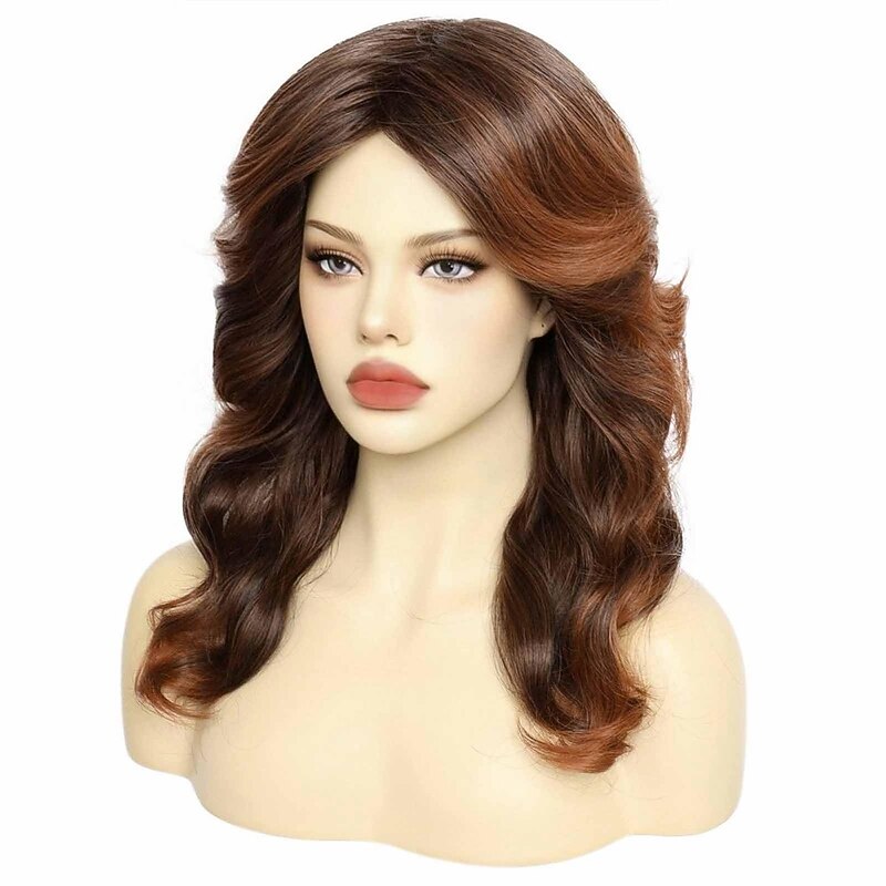80s Vintage Wig For Women  Wig Cap Brown 70s Disco Wig for Women 80s Feathered Wigs with Long Curly Hair Synthetic Hair Wig Ladys Wigs for Costume Carnival Cosplay Parties Halloween Wigs3