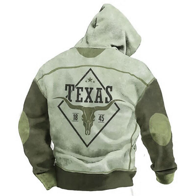 Men's Graphic Color Block Cowboy Hoodie Hoodies Sweatshirt Fashion Daily Long Sleeve Hooded Vacation Sports Outdoor Holiday Blue Brown Print Front Pocket Spring &  Fall Designer4