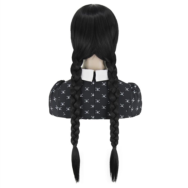 Women Girls Long Black Braided Wigs for  Girls Cute Soft Halloween Wigs2