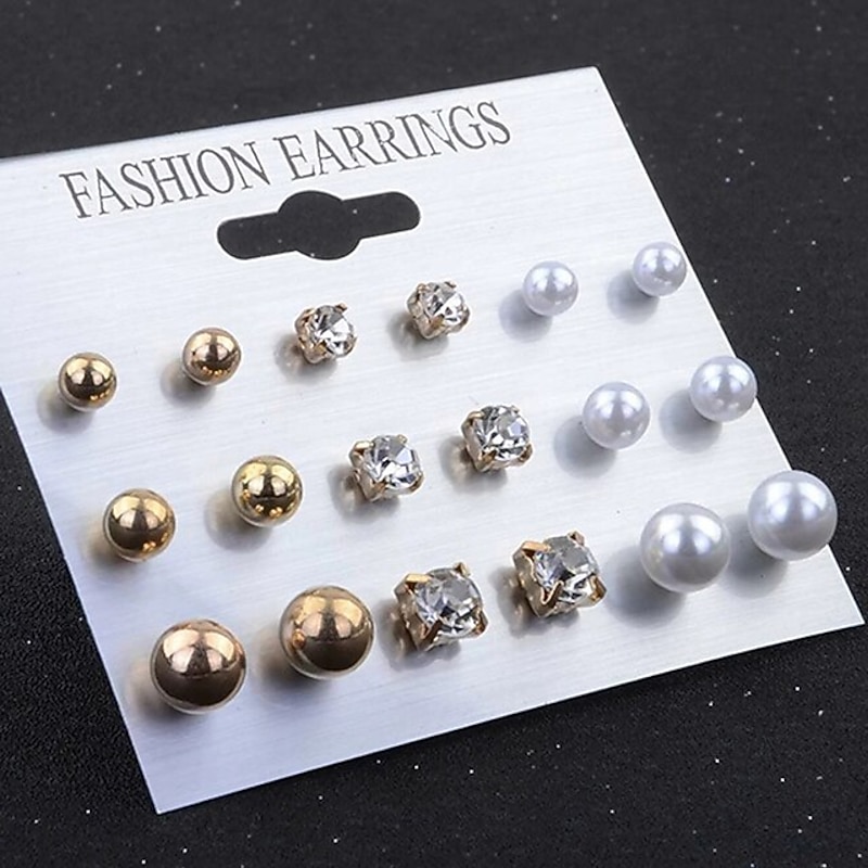 9 Pairs Stud Earrings For Women's Party Evening Prom Date Alloy Classic Fashion2
