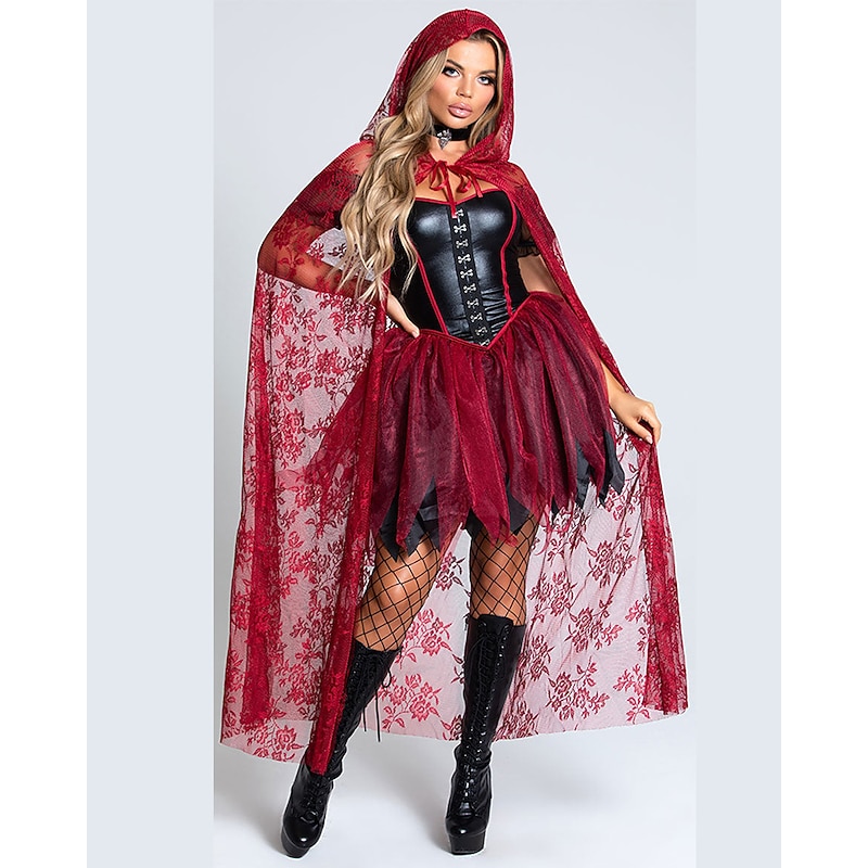 Witch Little Red Riding Hood Halloween Dress Cape Hooded Cloak Walpurgis Night Sexy Costume Adults' Women's Carnival Party Easy Halloween Costumes Dress Up2