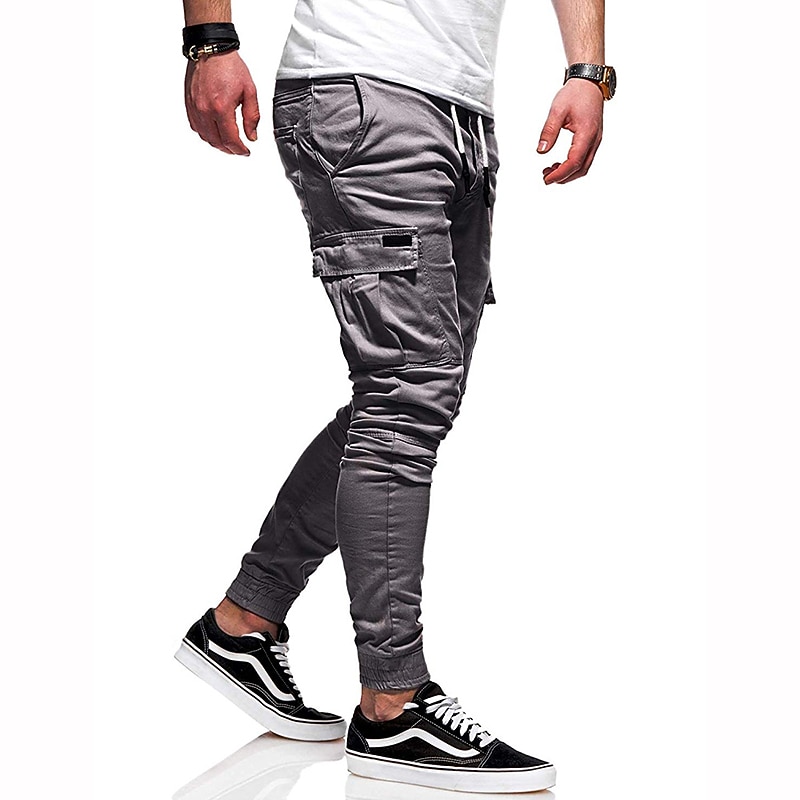 Men's Cargo Pants Cargo Trousers Joggers Trousers Patchwork Zipper Pocket Solid Color Comfort Breathable Casual Daily Streetwear Sports Fashion Black White Micro-elastic4