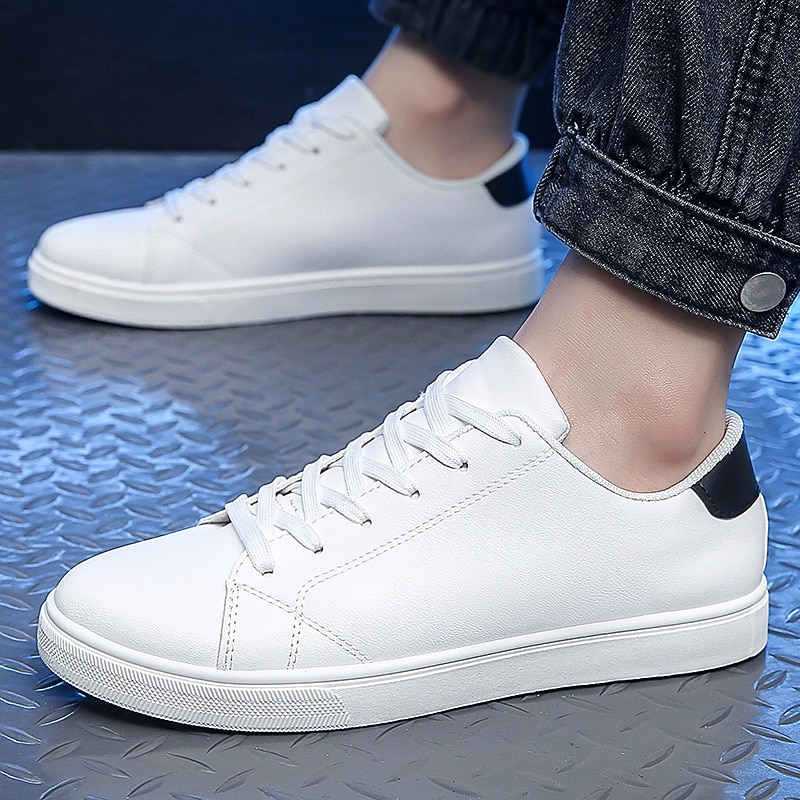 Men's Women Sneakers White Shoes Walking Casual Daily Faux Leather Comfortable Lace-up White black Black White Spring Fall4