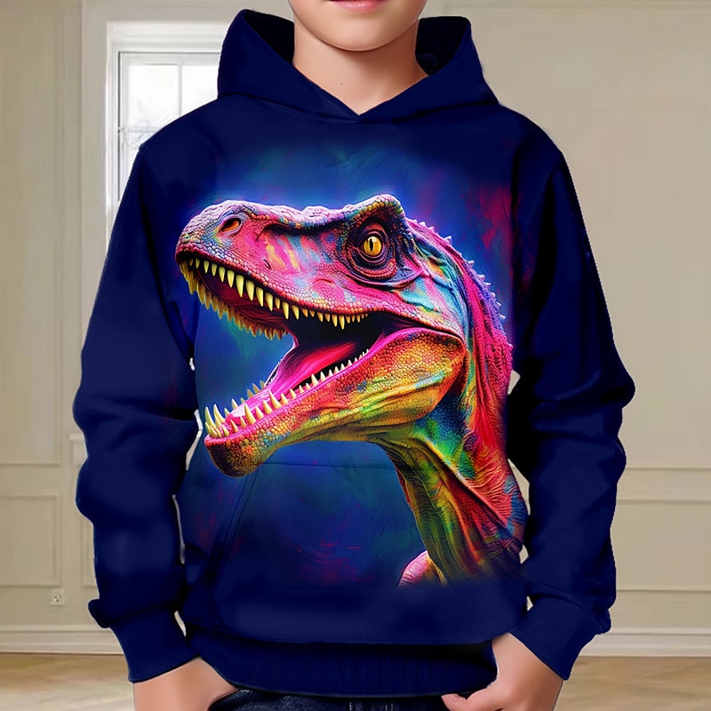 Boys 3D Dinosaur Hoodie Pullover Long Sleeve 3D Print Fall Winter Fashion Streetwear Cool Kids 3-12 Years Outdoor Casual Daily Regular Fit3