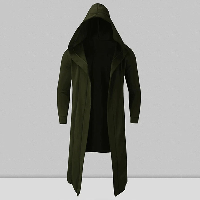 Men's Trench Coat Hooded Cloak Outdoor Daily Wear Fall & Winter Polyester Outerwear Clothing Apparel Fashion Streetwear Plain Pocket Hooded3