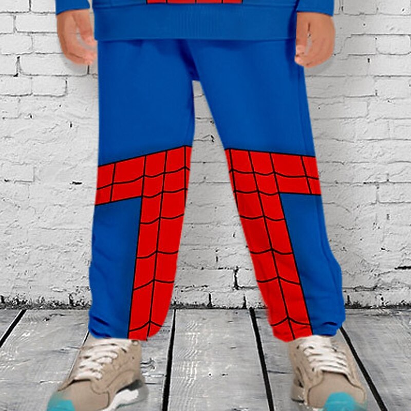 Boys 3D Spider Hoodie & Sweatpants Set Set Long Sleeve 3D Printing Fall Winter Active Fashion Cool Kids 3-12 Years Outdoor Vacation Street Regular Fit4