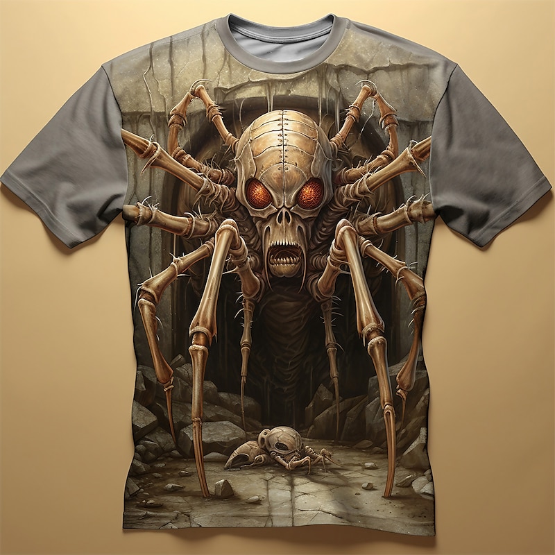 Halloween Men's Graphic Spiders T Shirt Short Sleeve T shirt 3D Print Crew Neck Shirt Daily Designer Retro Vintage Sports Outdoor Holiday Going out Gray Spring & Summer Clothing Apparel S M L XL 2XL