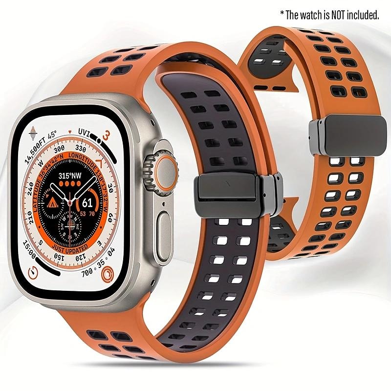 Smart Watch Bands For Apple Watch 44mm 40mm 49mm 38mm 45mm 41mm 42mm Womens Mens Sport Two-Tone Silicone Strap + Magnetic D-Clasp Replacement Wristband For Apple Watch Series 8/Ultra/7/SE/6/ 5/4/3/2/1