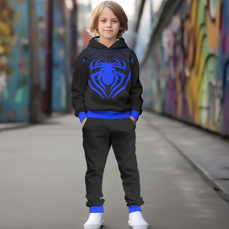 miles morales costume Halloween Boys 3D Spider Hoodie & Pants Set Long Sleeve 3D Printing Fall Winter Active Fashion Cool Polyester Kids 3-12 Years Outdoor Street Vacation Regular Fit2