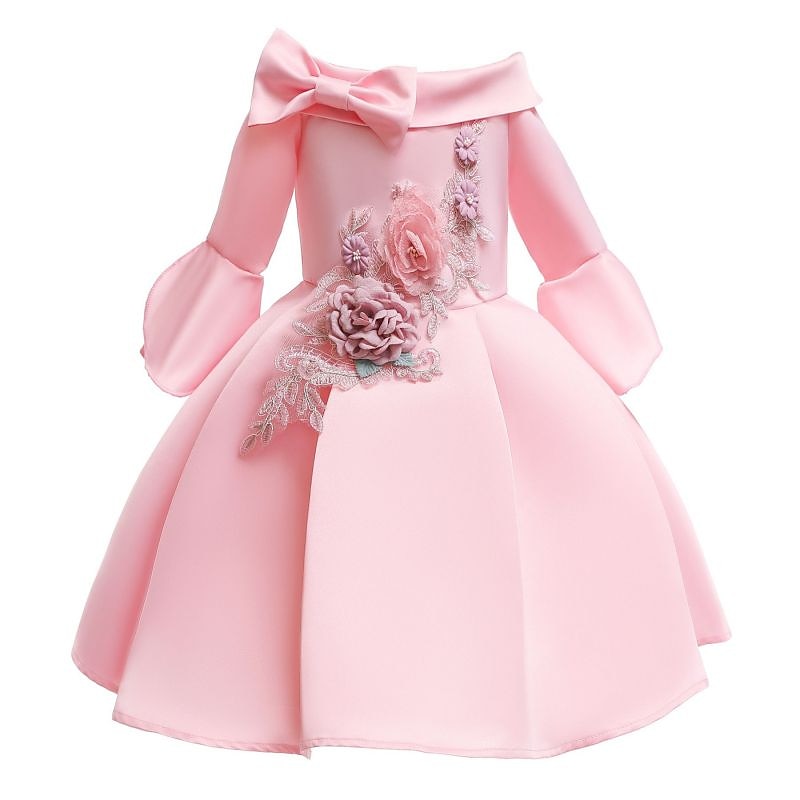 Kids Girls' Party Dress Floral 3/4 Length Sleeve Formal Performance Wedding Tie Knot Fashion Adorable Cotton Midi Party Dress Floral Embroidery Dress Flower Girl's Dress Summer Spring Fall 2-9 Years3