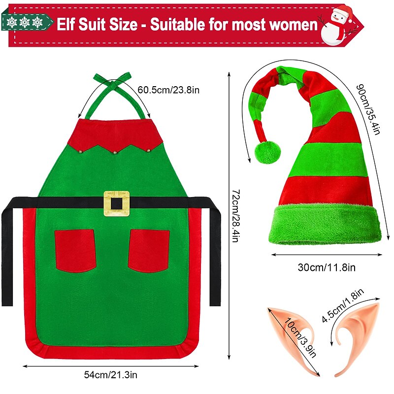 Elf Costume Play Set for Women Elf Felt Apron Elf Long Striped Plush Hat Adult Soft Pointed Ear for Party Role Play Christmas Accessories Gift Idea4