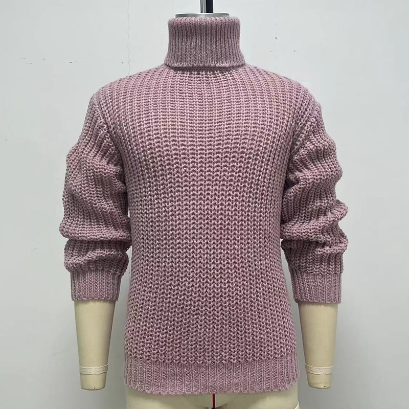 Men's Turtleneck Sweater Sweater Pullover Sweater Jumper Mens Turtle Neck Jumper Pullover Chunky Knit Regular Solid / Plain Color Turtleneck Daily Wear Clothing Apparel Fall & Winter Pink M L XL3