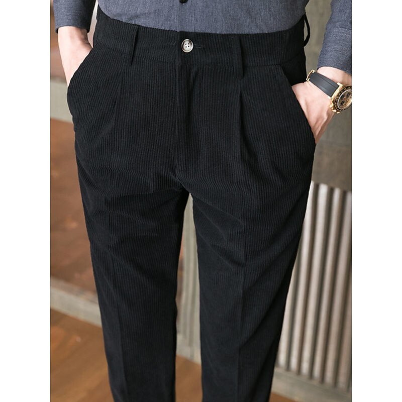 Men's Dress Pants Corduroy Pants Winter Pants Trousers Suit Pants Pocket Plain Comfort Breathable Outdoor Daily Going out Fashion Casual Black Blue3