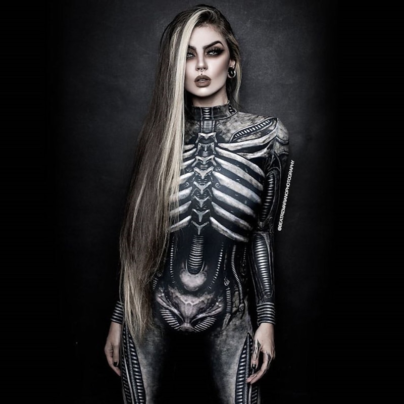 Skeleton Skull Halloween Cosplay Costume Bodysuits Carnival Costume Full Body Suit Cosplay Kid's Adults' Women's Carnival Masquerade Mardi Gras Performance Party Halloween Easy Halloween Costumes4