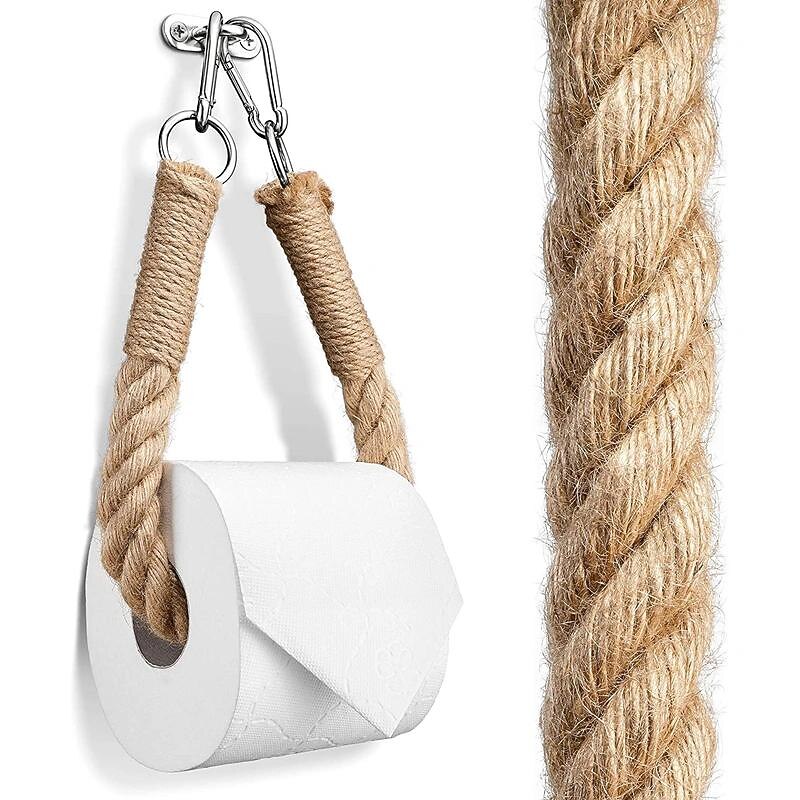 Vintage Hemp Rope Toilet Paper Holder - Easy Assembly, Jute Towel Holder for Bathroom or Kitchen, Toilet Roll Holder, Knitting Towel Rack, Bathroom Hanging Towel Hook2