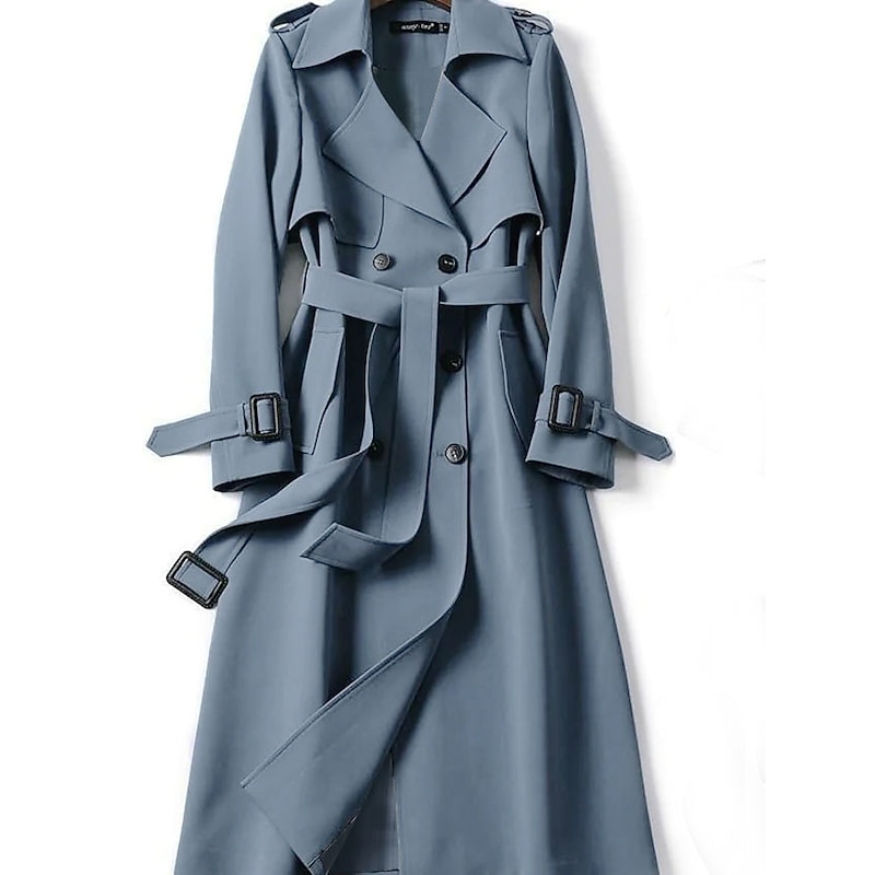 Women's Trench Coat Fall Double Breasted Lapel Long Coat with Belt Winter Warm Windproof Jacket with Pockets Maillard Black Blue Camel Beige Daily S M L XL XXL 3XL4