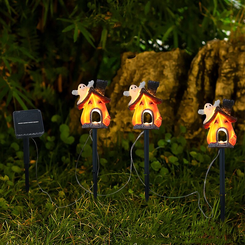 3pcs LED Solar Pumpkin House Decoration, Halloween Light Up Pumpkin House Decoration Supplies for Outdoor Decoration Light Up3
