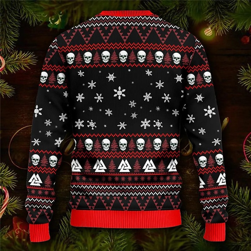 Ugly Christmas Sweater Men's Funny Sweaters Skull Letter Snowflake Gothic Print Knitting Pullover Jumper Knitwear New Years Eve Sweater Outdoor Daily Vacation Long Sleeve Wine Black Red Fall Winter2