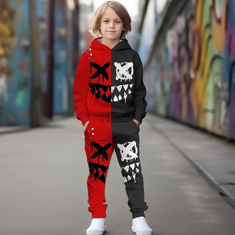 Boys 3D Abstract Hoodie & Sweatpants Set Set Long Sleeve 3D Printing Fall Winter Active Fashion Cool Kids 3-12 Years Outdoor Vacation Street Regular Fit