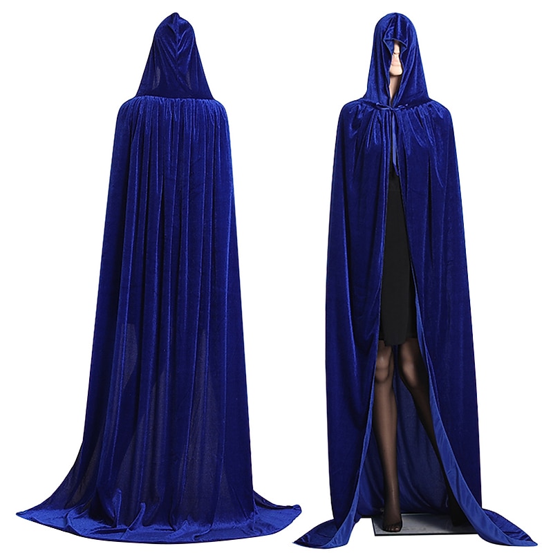 Unisex Black Velvet Adult Cape Full Length Hooded Robe Halloween Cloak Halloween Carnival Witch Cape