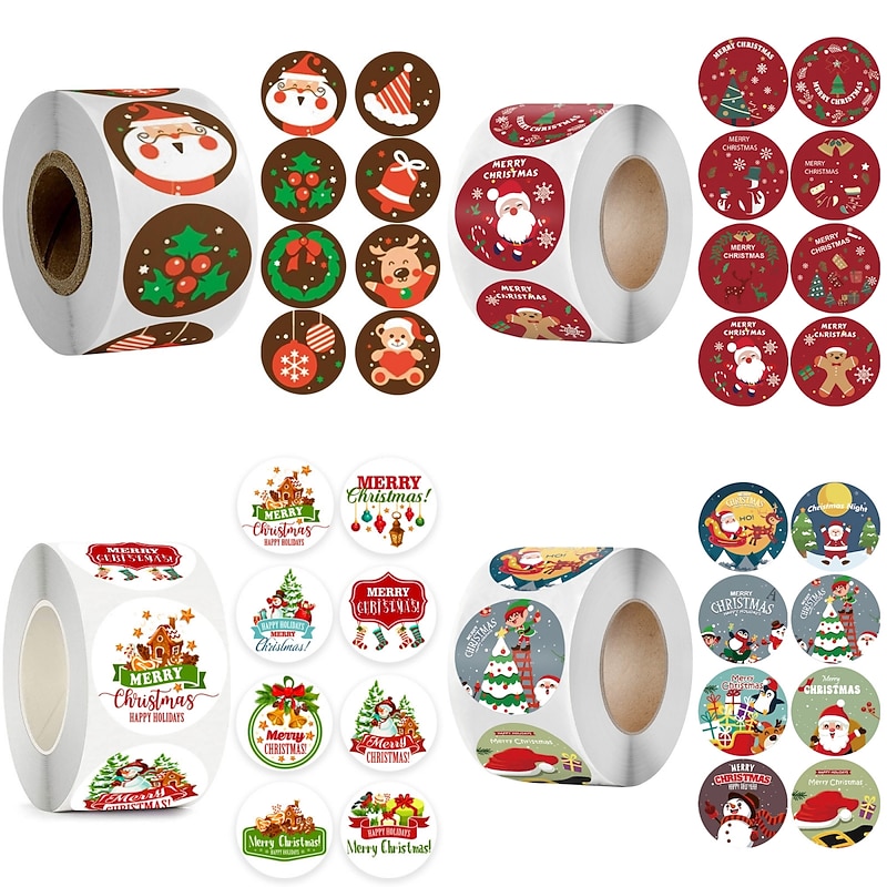 500PCS/Pack 1Inch Merry Christmas Stickers Christmas Tree Elk Candy Bag Sealing Sticker Christmas Gifts Box Label New Year