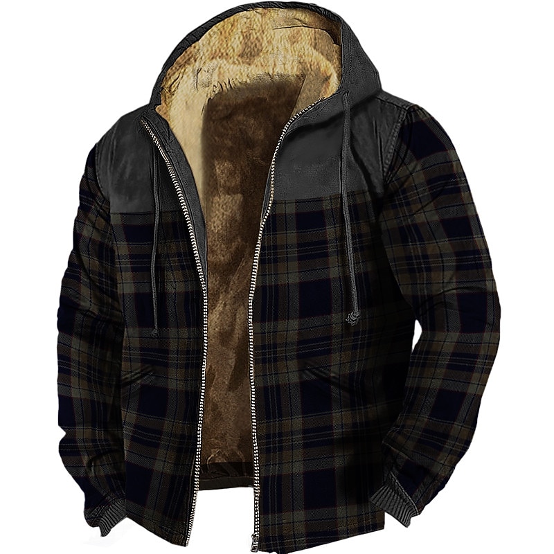 Men's Full Zip Hoodie Zip Up Hoodie Fleece Hoodie Black Blue Brown Gray Hooded Plaid Zip Up Sports & Outdoor Daily Holiday Polyester Streetwear Cool Casual Fall & Winter Clothing Apparel Hoodies3