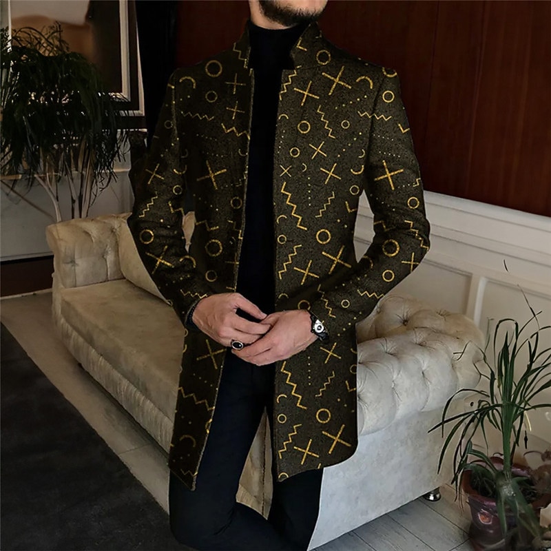Men's Graphic Prints Graffiti Winter Coat Overcoat Coat Warm Comfortable Breathable Fashion Streetwear Business Work Wear to work Going out Pocket Print Fall & Winter Turndown Long Sleeve Black2