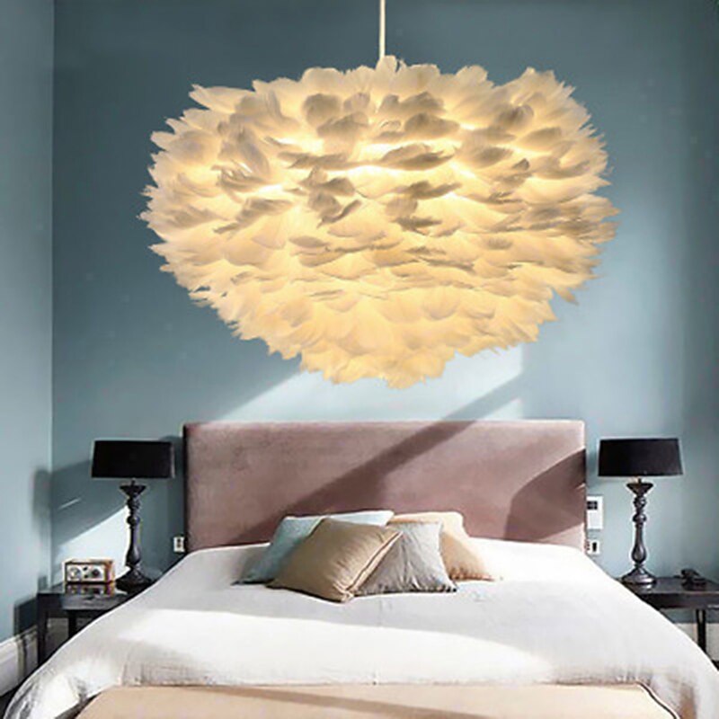 LED Pendant Light Chandelier White Ostrich Feather Bouquet Pendant Light Romantic Mounted Lighting Fixture for Restaurant Bedroom Chain Adjustable 110-240V2