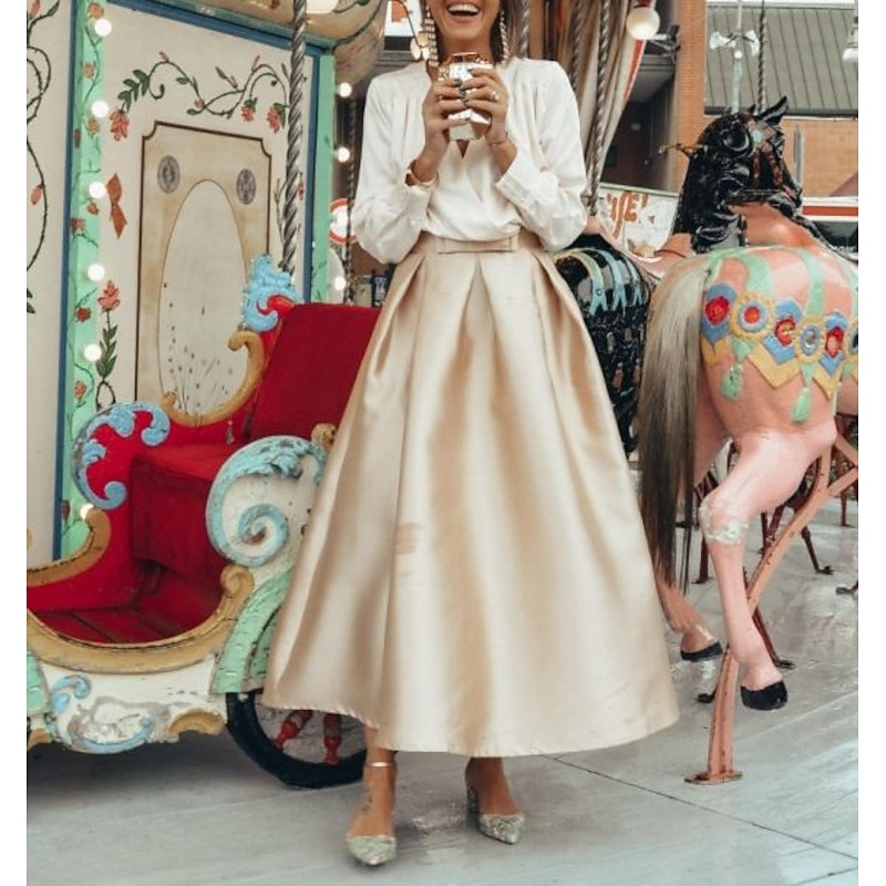 Beach Wedding Two Piece Cocktail Dresses Elegant Dress Wedding Party Wear Tea Length Long Sleeve V Neck Satin with Pleats Dresses4