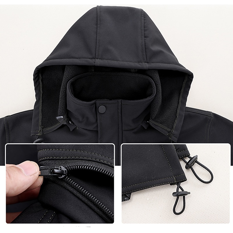 Men's Sport Set Winter Jacket Thermal Pants Thermal Set Spandex Winter Outdoor Thermal Warm Waterproof Windproof Winter Fleece Jacket Black Army Green Grey2