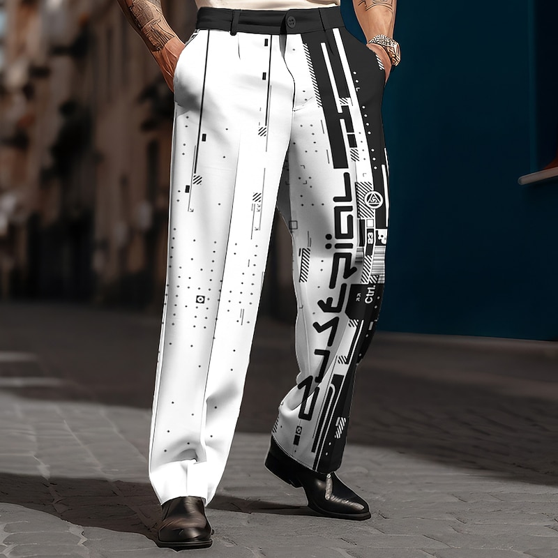Geometry Business Casual Men's 3D Print Pants Trousers Outdoor Street Wear to work Polyester Black Wine Blue S M L High Elasticity Pants